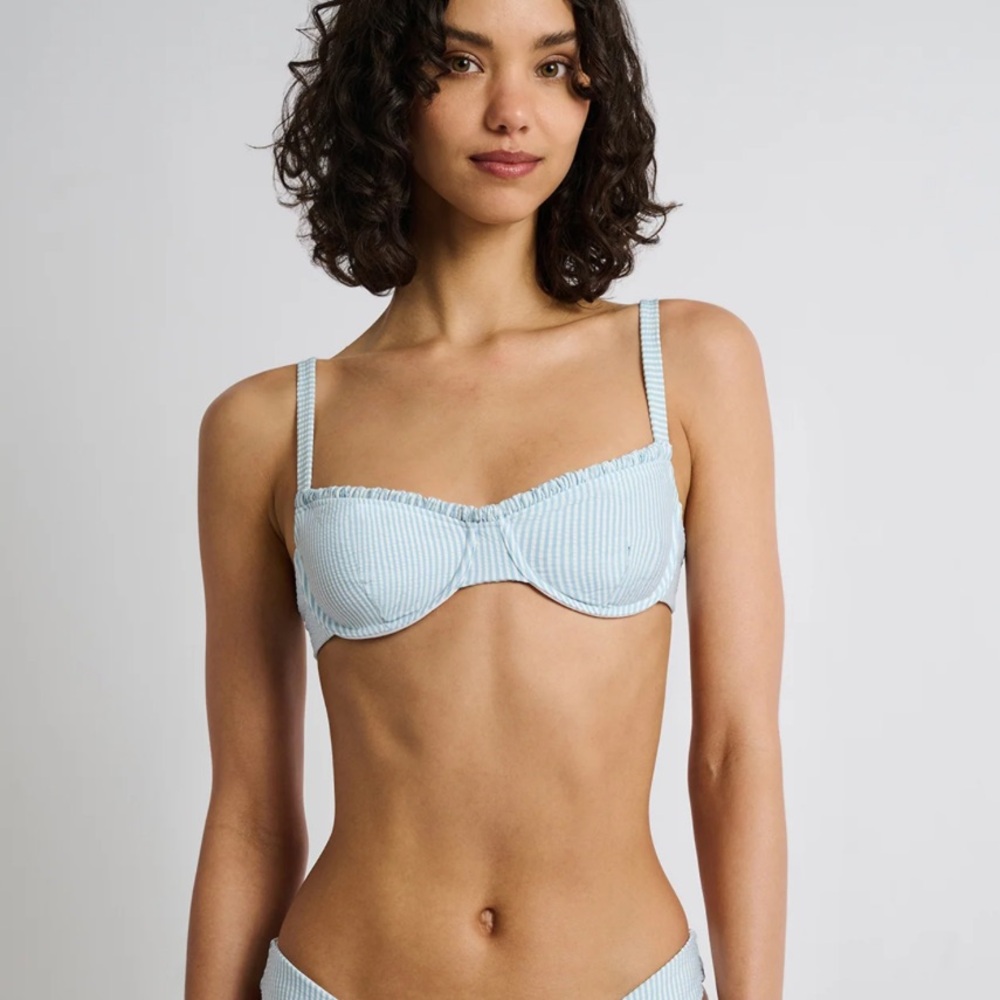 Onia Blue and White Striped Bikini Top